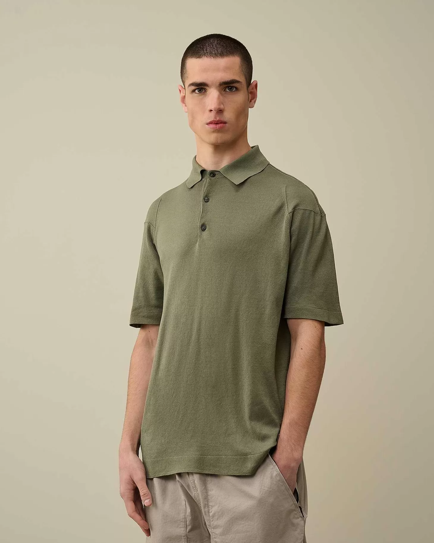 Homme C.P. Company Pulls^Filo Di Scozia Knitted Polo Shirt